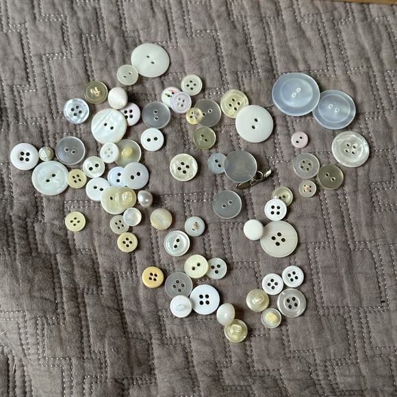 None Other - Lot of 50+ Vintage Buttons White Clear Ivory Yellow Ecru Off White Various Loose